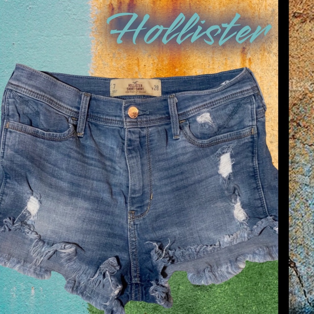 HOLLISTER SHORT SHORT Distressed CutOff High Waisted 2” Denim Shorts